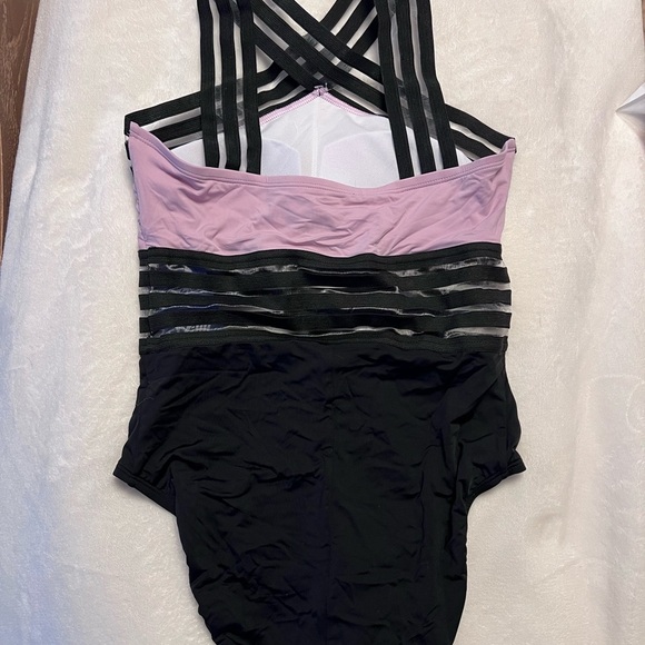 Women's Black and Pink Striped Swimsuit - Picture 3 of 4